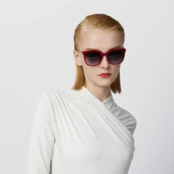 Women Braun Büffel Accessories | Eyewear>AMELIE SQUARE-FRAME ACETATE SUNGLASSES IN TRANSPARENT MAROON WITH GRADIENT GREY LENS