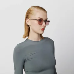 Women Braun Büffel Accessories | Eyewear>AVA SQUARE-FRAME METAL SUNGLASSES IN BLACK WITH LIGHT PINK LENS