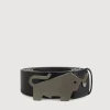 Braun Büffel Belt | Accessories>NAPPA LEATHER BELT WITH GUN IN SATIN FINISH IN STAINLESS STEEL PLATE BUCKLE