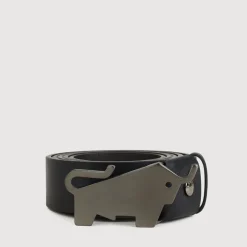 Braun Büffel Belt | Accessories>NAPPA LEATHER BELT WITH GUN IN SATIN FINISH IN STAINLESS STEEL PLATE BUCKLE