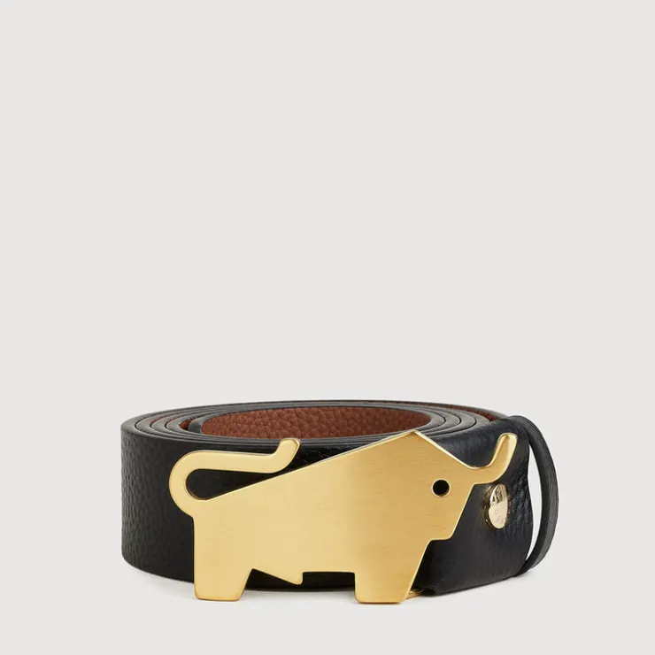 Braun Büffel Belt | Accessories>PEBBLE LEATHER BELT WITH GOLD IN SATIN FINISH IN STAINLESS STEEL PLATE BUCKLE