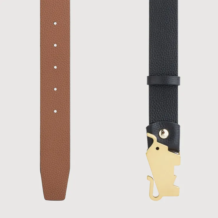 Braun Büffel Belt | Accessories>PEBBLE LEATHER BELT WITH GOLD IN SATIN FINISH IN STAINLESS STEEL PLATE BUCKLE